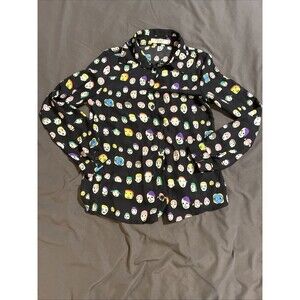 Vintage Womens Button up Blouse 60s 70s Faces BNCH Rare Colorful Sz Sm Artsy